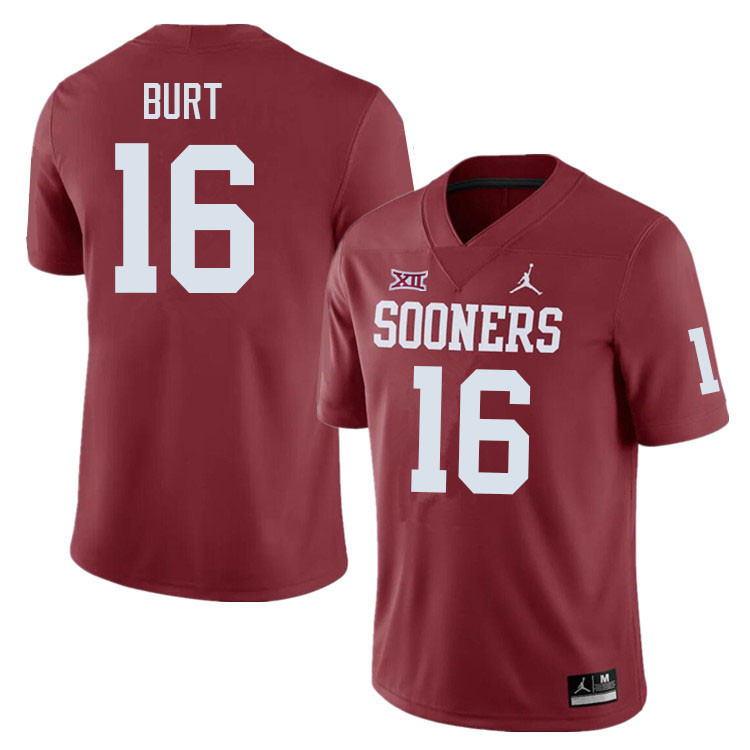 Men #16 Jamarrien Burt Oklahoma Sooners College Football Jerseys Sale-Crimson